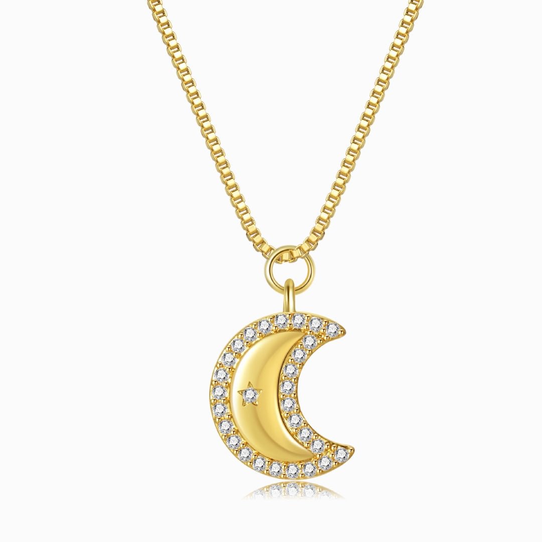 Jeweled Moon Gold Necklace