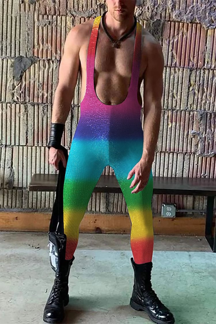 Rainbow Striped Halter Suspenders Sleeveless Casual Jumpsuit [Pre-Order]