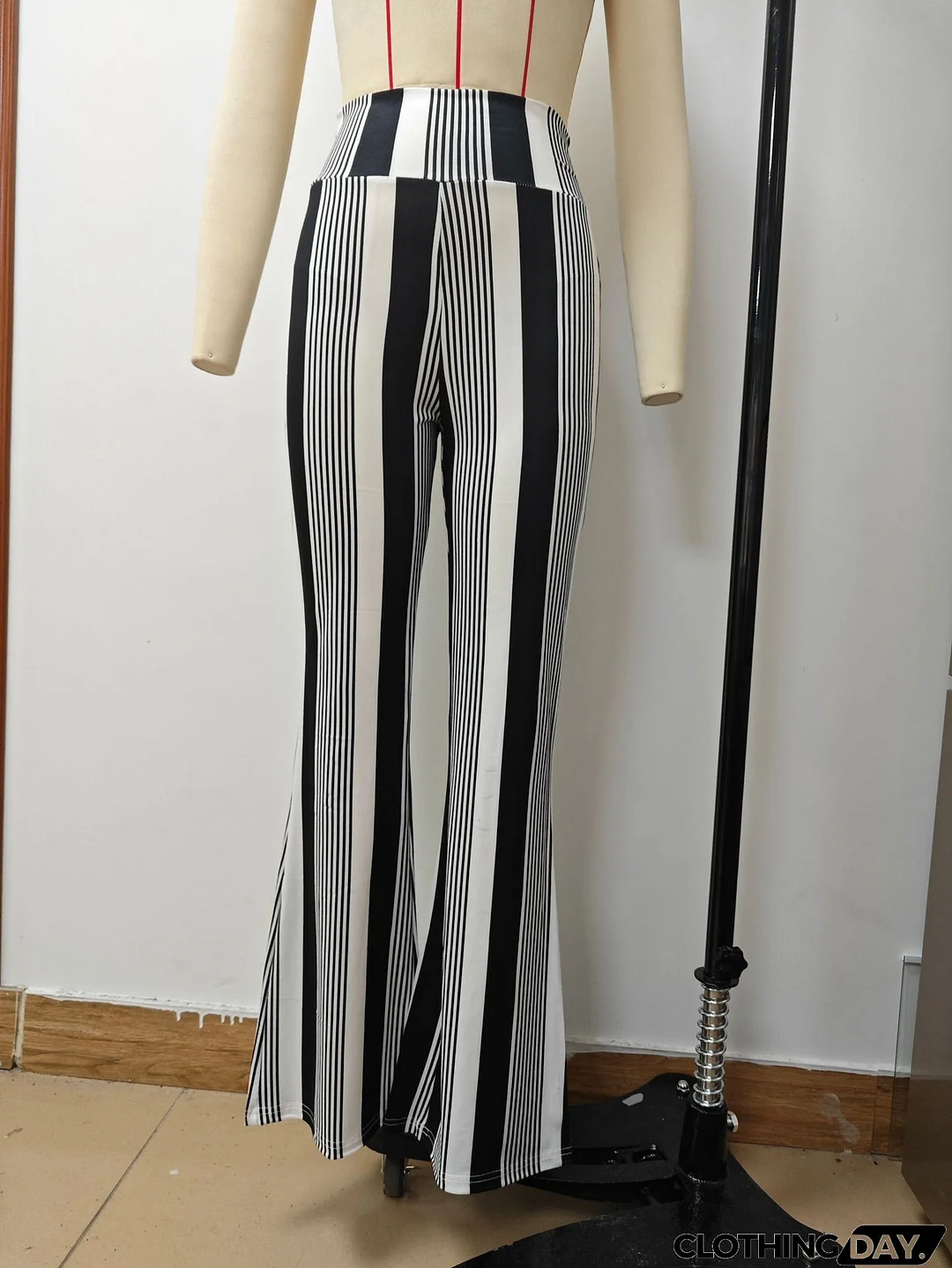 Multicolor Striped Frayed Edge Flare Jeans