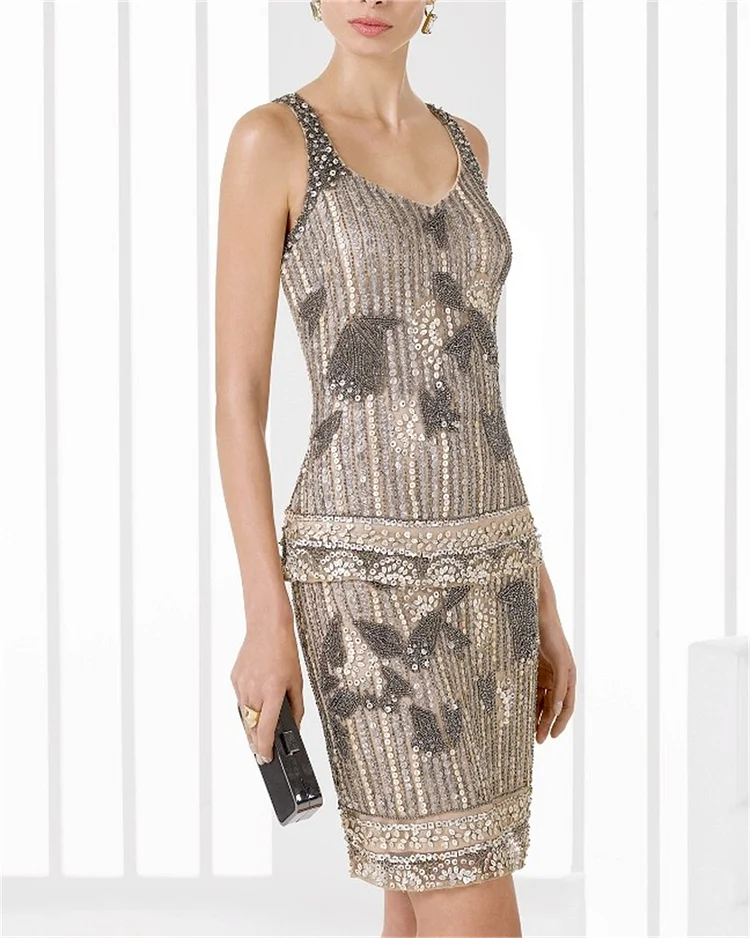 Women's Sleeveless Embroidered Sequin Evening Dress
