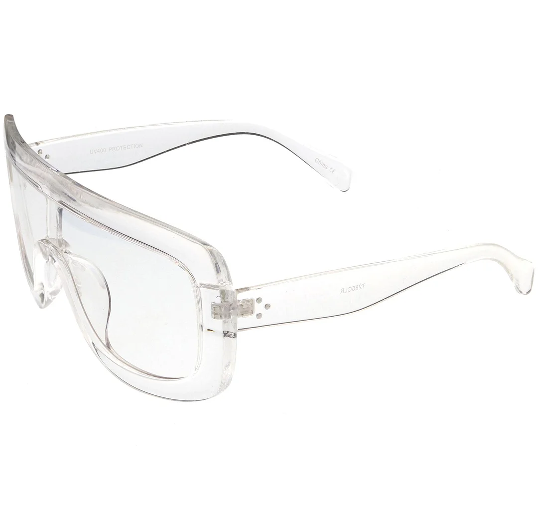 Oversize Bold Flat Top Rectangle Eyeglasse Wide Arms Clear Lens 65mm
