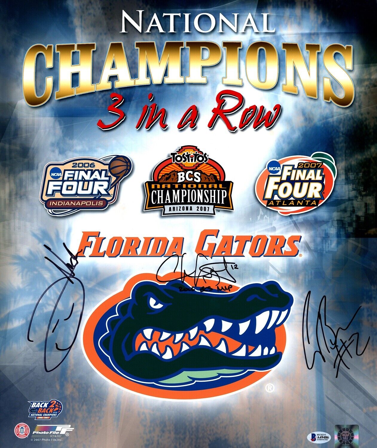 Joakim Noah, Chris Leak, Corey Brewer Gators MVP Signed 16x20 Photo Poster painting Beckett LOA