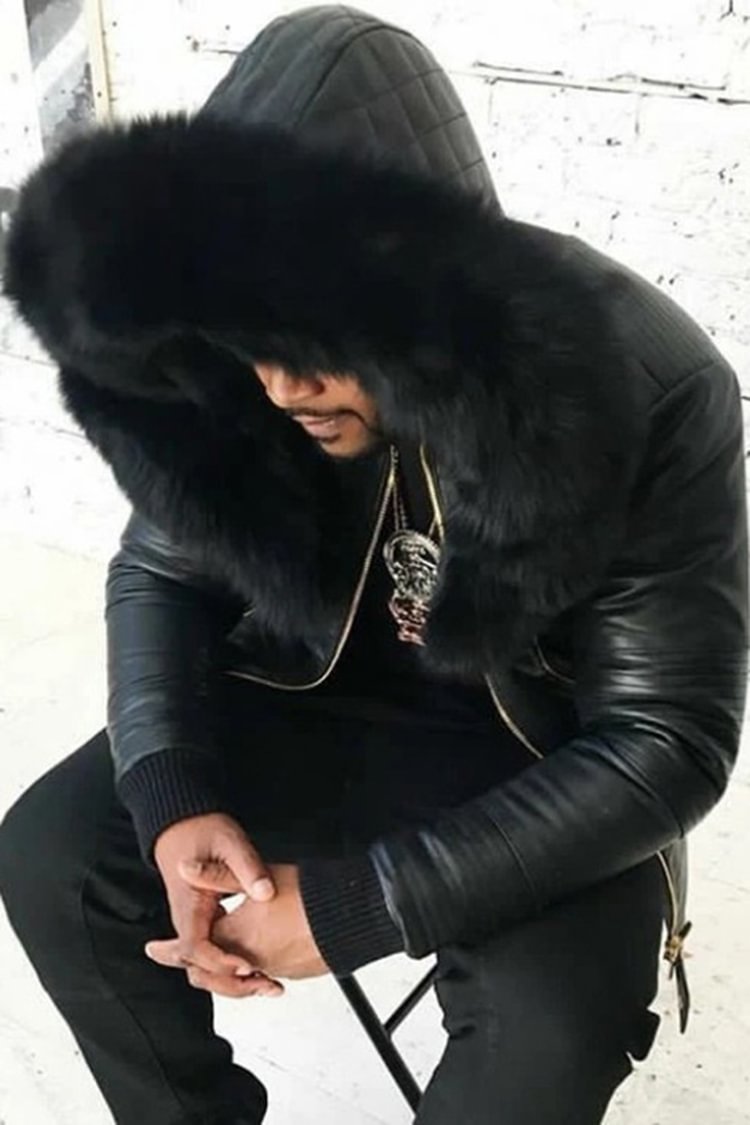 Tiboyz Hooded Frayed Zip Shorts Leather Jacket