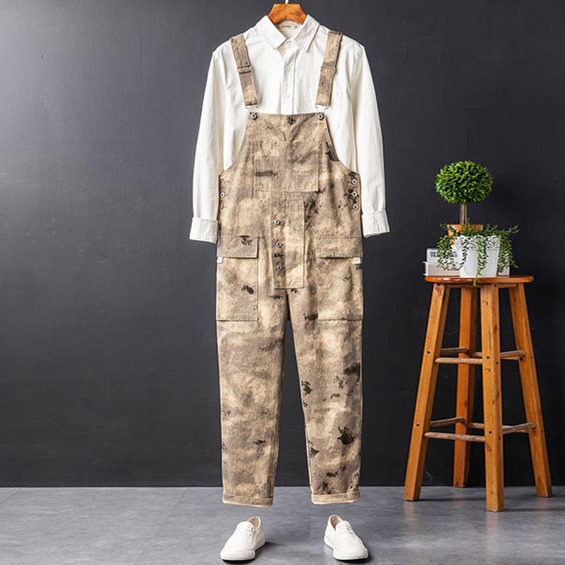 Retro Straight Loose All-match Camouflage Tooling Suspenders Overalls