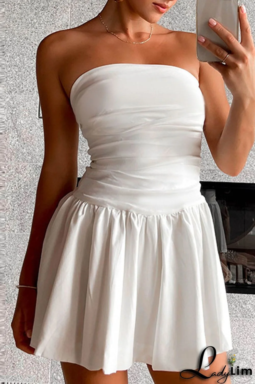 White Sexy Solid Patchwork Fold Strapless A Line Dresses