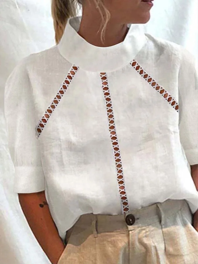 Women's Elegant High Neck Lace Half Sleeve Shirt socialshop
