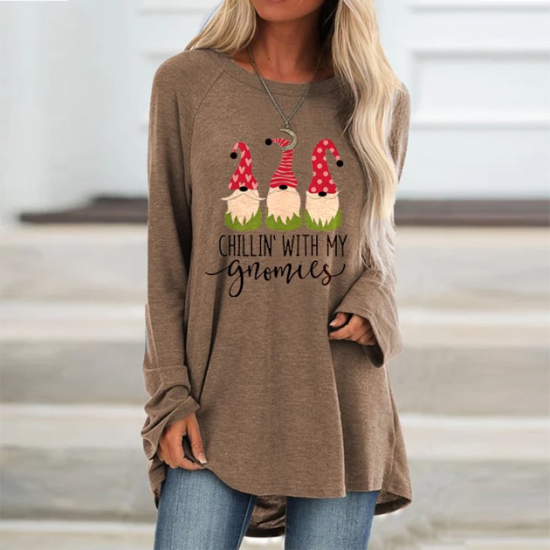 Chilling With My Gnomies Printed Crew Neck Women's T-shirt