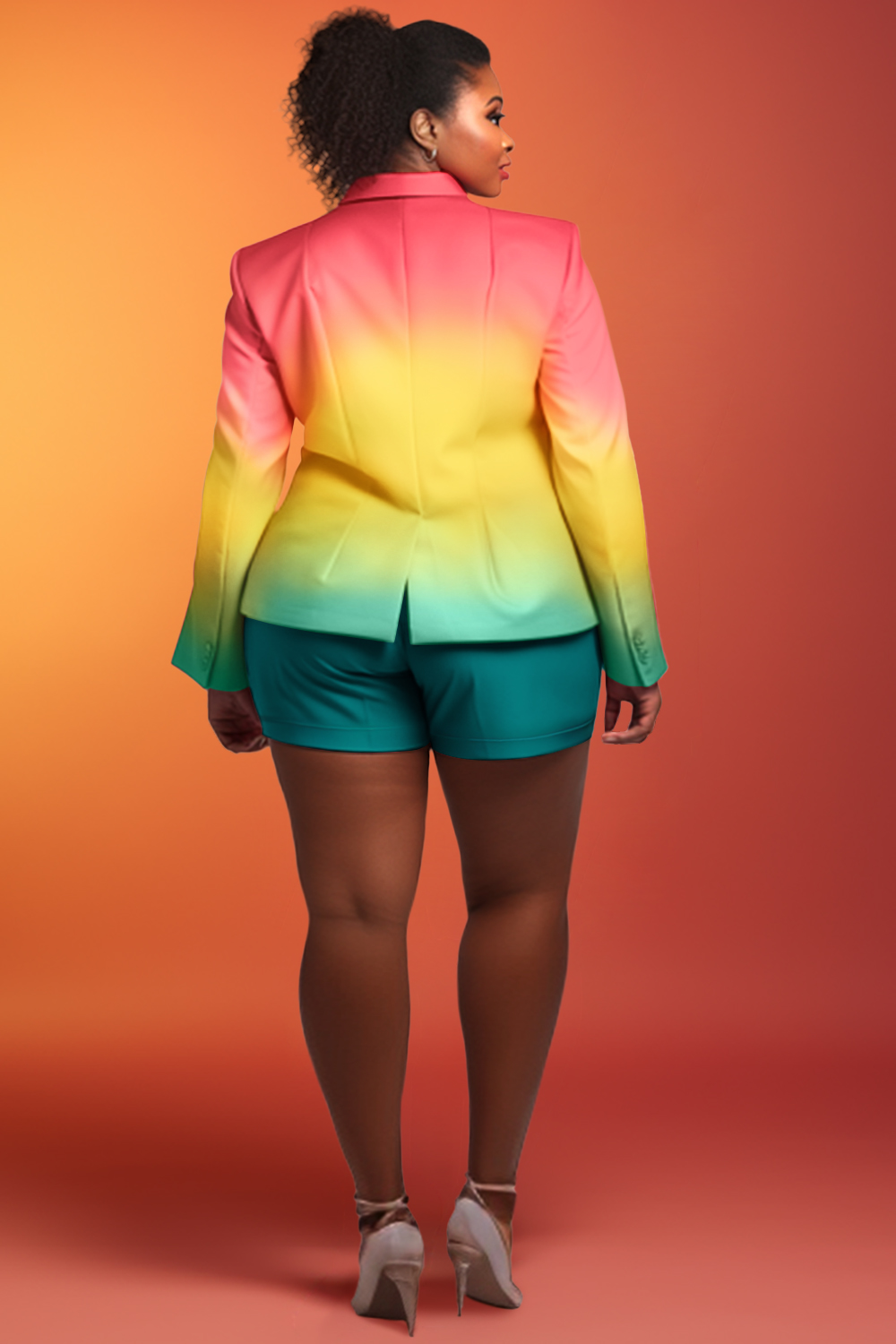 Design Plus Size Daily Elegant Multicolor Gradient Spring Summer Turndown Collar Long Sleeve Pocket Two Piece Suit Sets [Pre-Order]