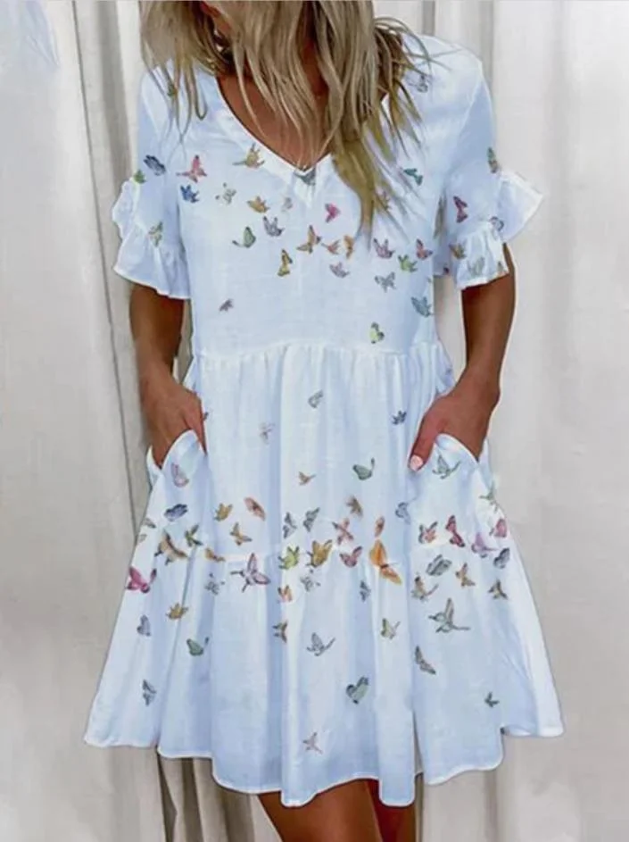 Retro print casual dress