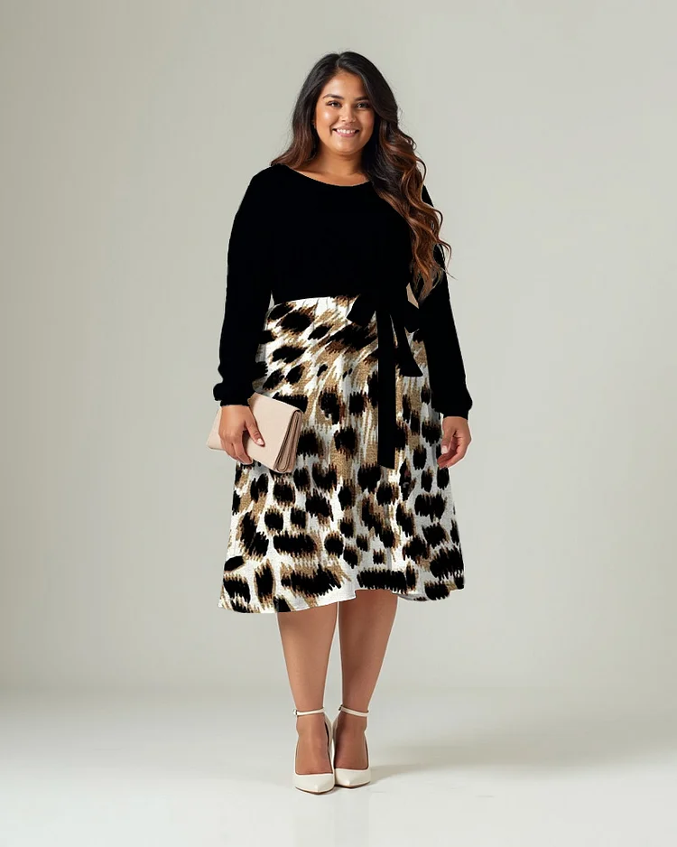 Plus Size Women's Leopard Print Cross Back Dress