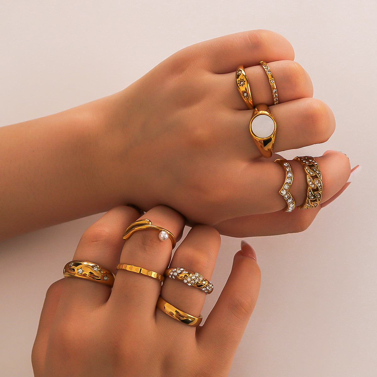 Popular Stainless Steel Diamond-Studded Sparkling Style Elegant Ladies Twist Texture Stacking