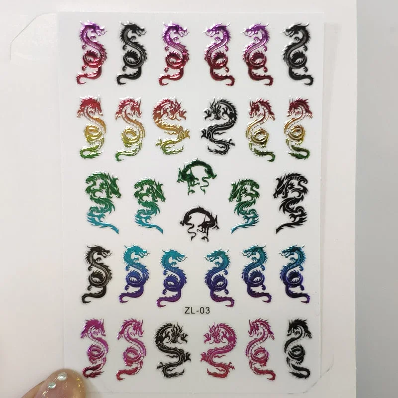 3D Dragon Nail Art Decals Stickers Colorful Dragons Design Self Adhesive DIY Nail Art Decoration Decals Manicure Tool-Nail Inspo