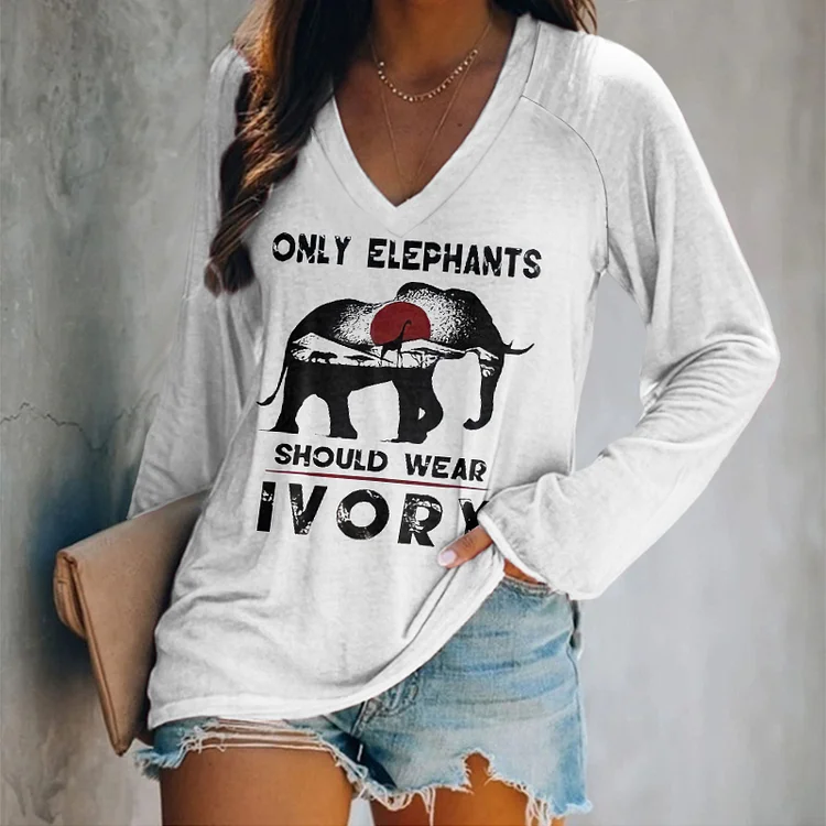 Comstylish Women's Only Elephants Should Wear Ivory Print Long Sleeve T-Shirt