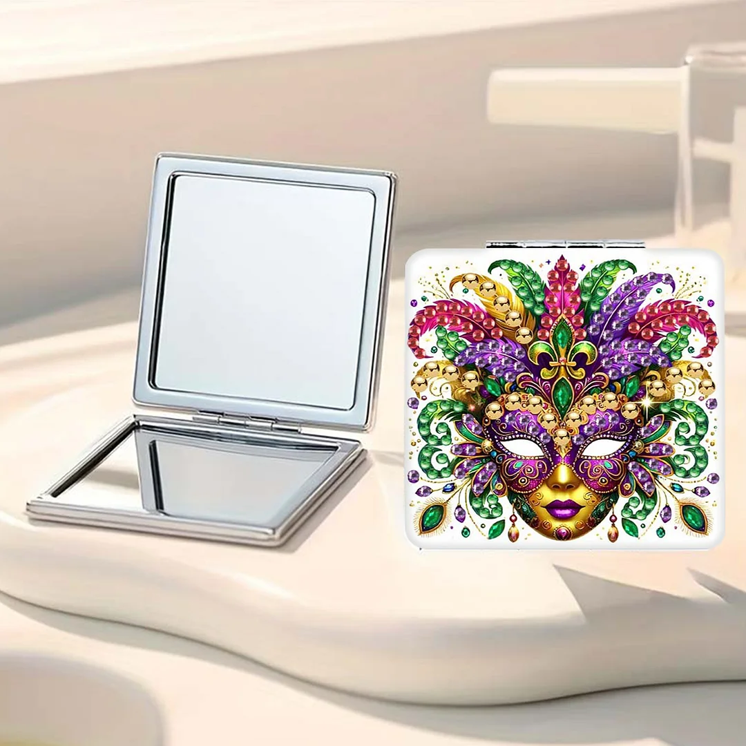 Mask-3 DIY Special Shaped Diamond Painting Compact Mirror Kits Diamond Art Painting Pocket Mirror for Beginners Adults Art Craft Woman Gifts