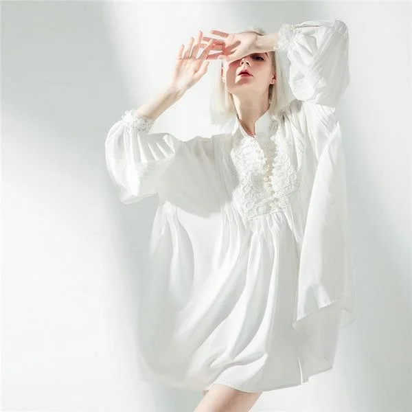 White Women Dress Fashion New Women 2020 Winter Tide Full Sleeve Pleated  Dress