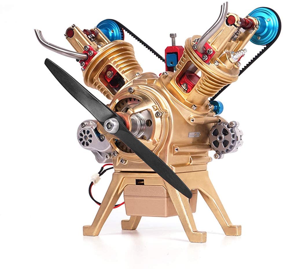 Mini DIY Engine Model Toy, Full Metal Assembling V2 Double Cylinder Car ...