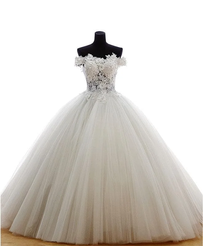 Amazing White Tulle Lace Long Prom Gown, Formal Dress