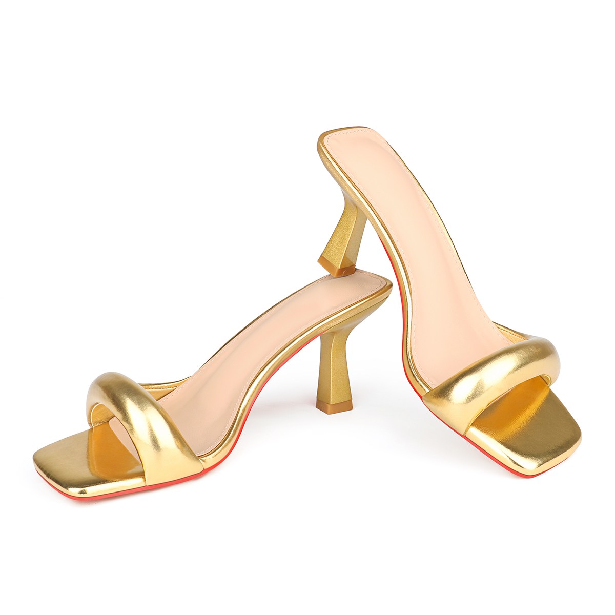 70mm Women's Special Heel Mule Sandals Square Toe Red Bottom Shoes  -vocosishoes