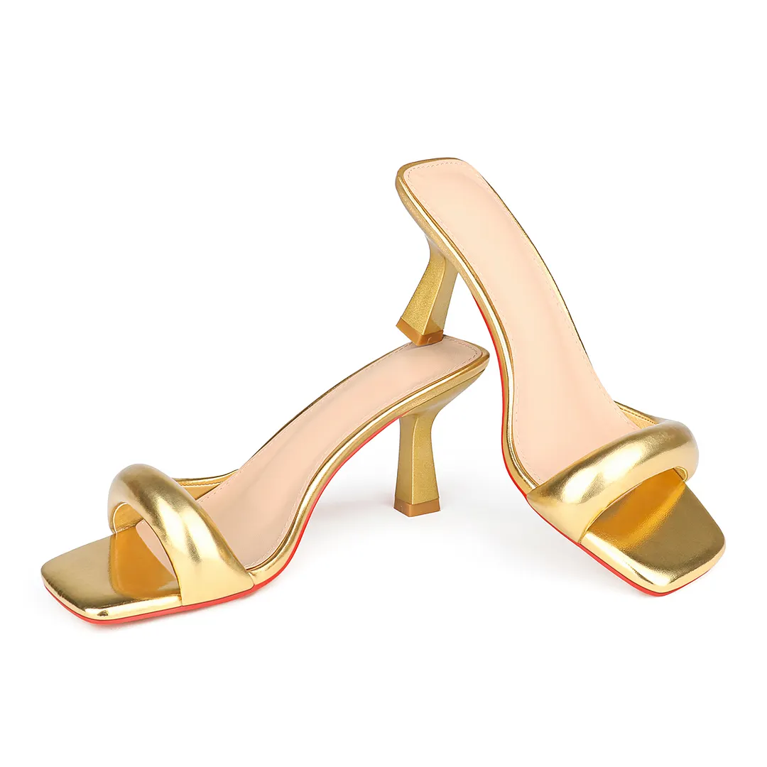 70mm Women's Special Heel Mule Sandals Square Toe Red Bottom Shoes  -vocosishoes