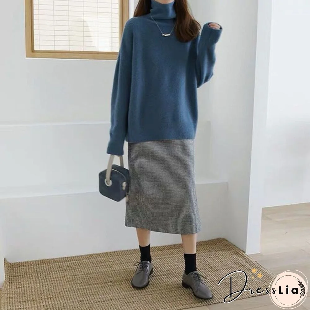 Fall TurtleNeck Cashmere Sweater Women Korean Style Oversized Warm Knitted Pullovers Winter Fashion Outwear Female Jumpers