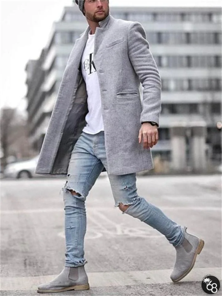 Men's Solid Color Trend Fashion Midi Length Coat | 168DEAL