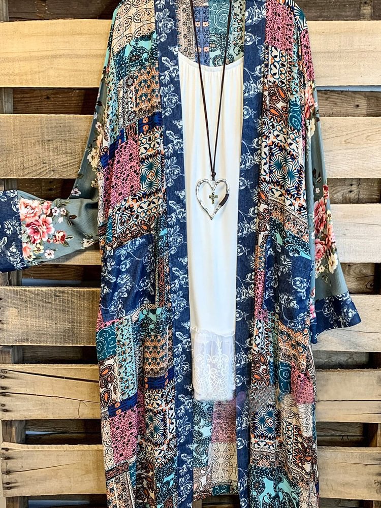 Plus Size Casual Printed Kimono P177554962
