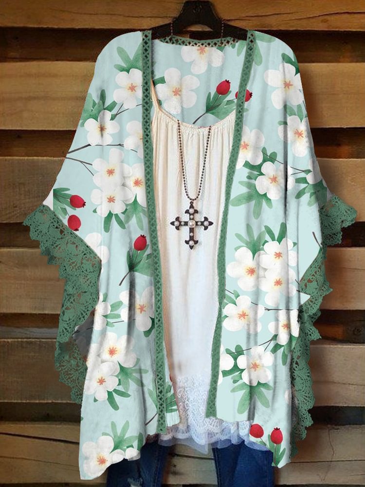 Plus Size Casual Printed Kimono Jacket P178383422