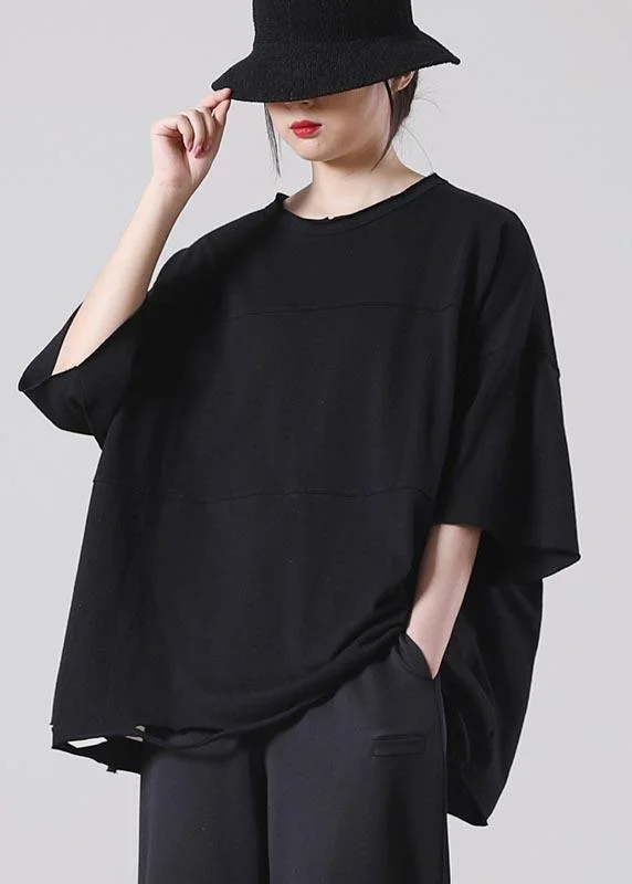 Elegant Black Half Sleeve Tops Summer Cotton