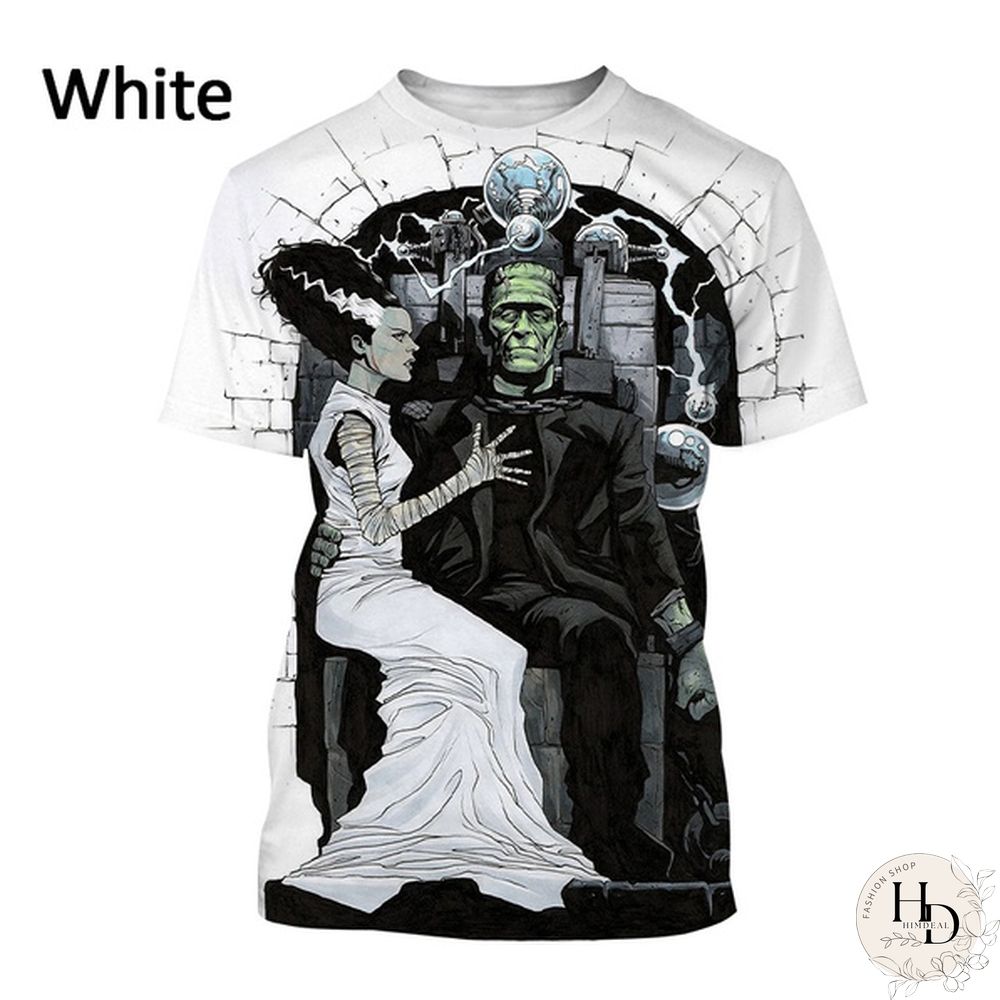 Frankenstein Short-Sleeved Shirt Mens Casual Fashion Horror Movie Harajuku Streetwear Top