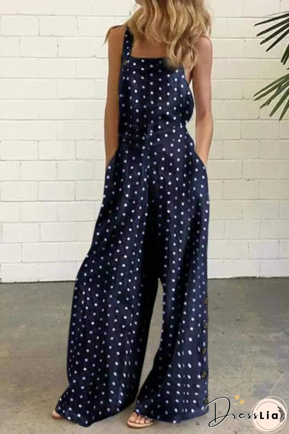 Elegant Dot Print Square Collar Straight Jumpsuits(10 Colors)