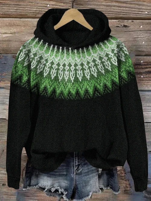 Vintage Tribal Icelandic Pattern Cozy Hooded Sweater