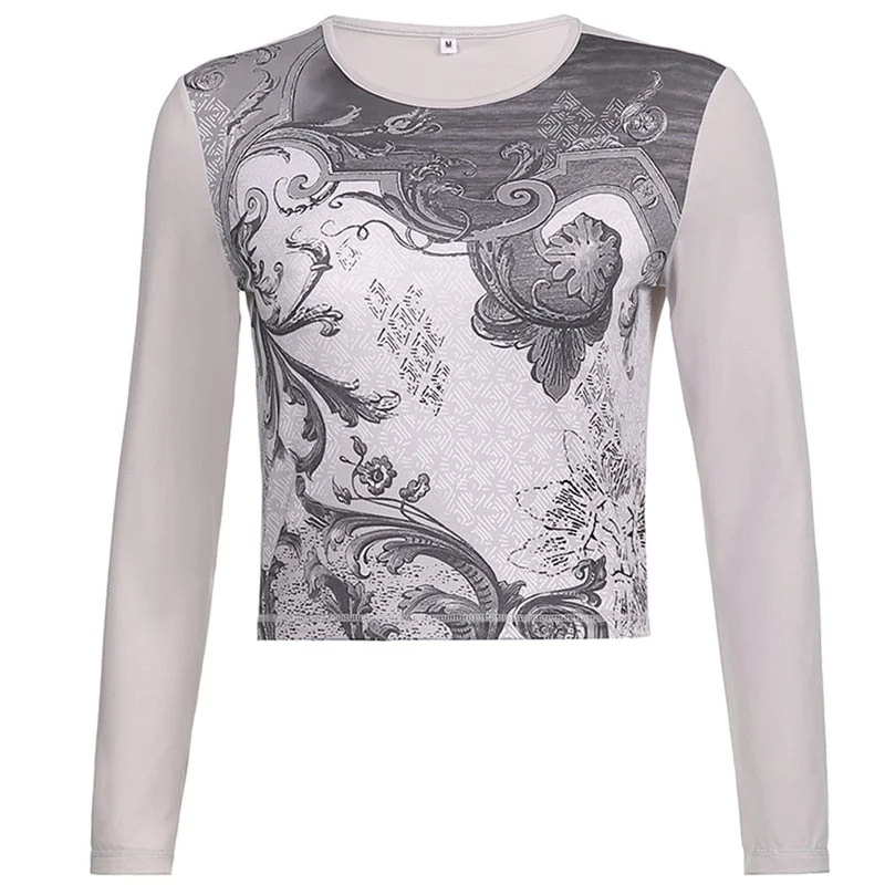 Xingqing Angel Wings Print Tops Fairy Grunge Graphic T Shirts Vintage Indie Aesthetic Clothes Cyber Y2k Slim Long Sleeve Top