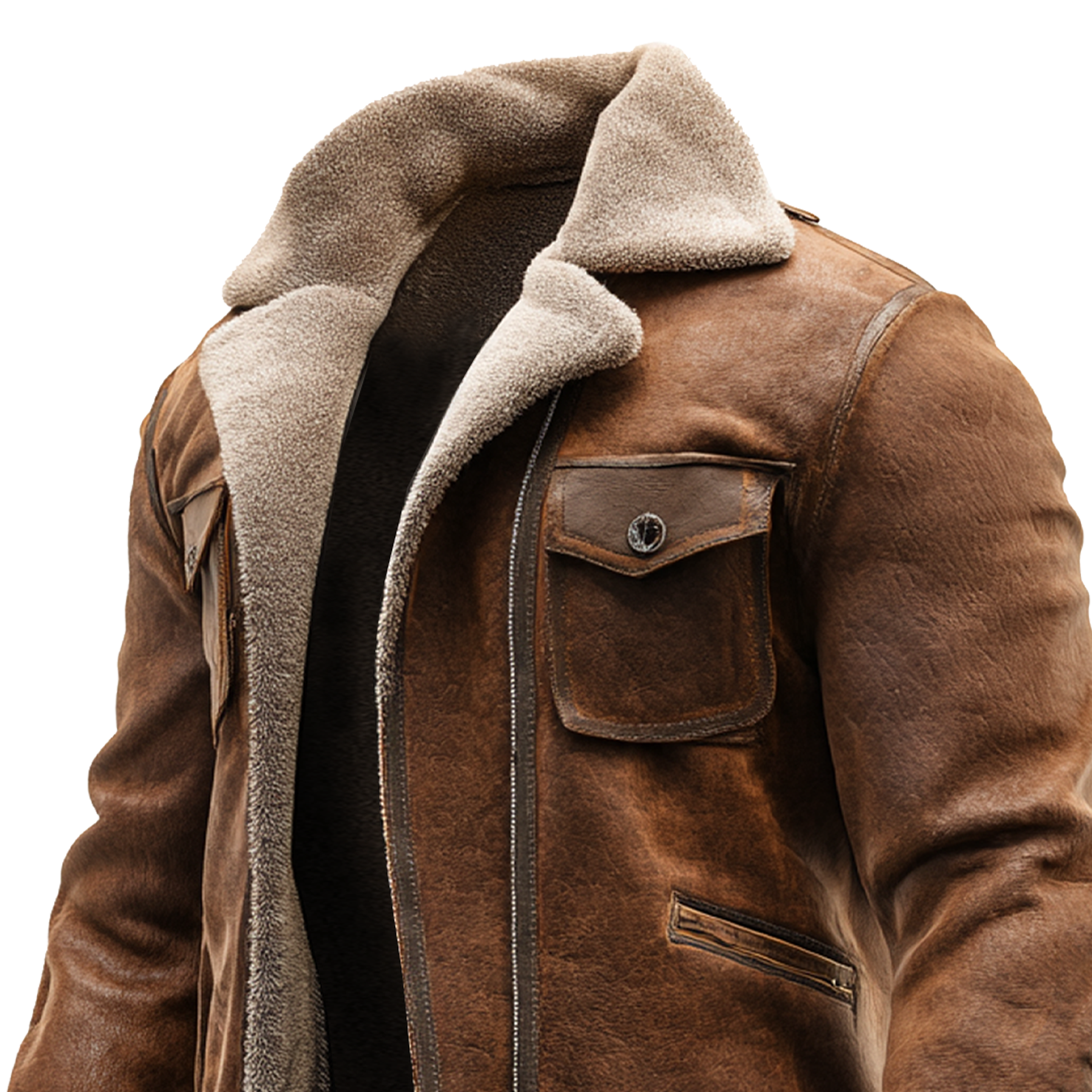 Men's Vintage Brown Suede Leather Jacket With Faux Shearling Lining
