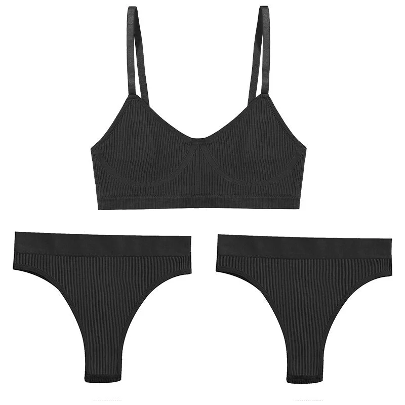 Women Push Up Sports Lingerie Brassiere Set Sexy G-String Seamless Active Bra Panties Set Crop Top High Waist Thong Underwear