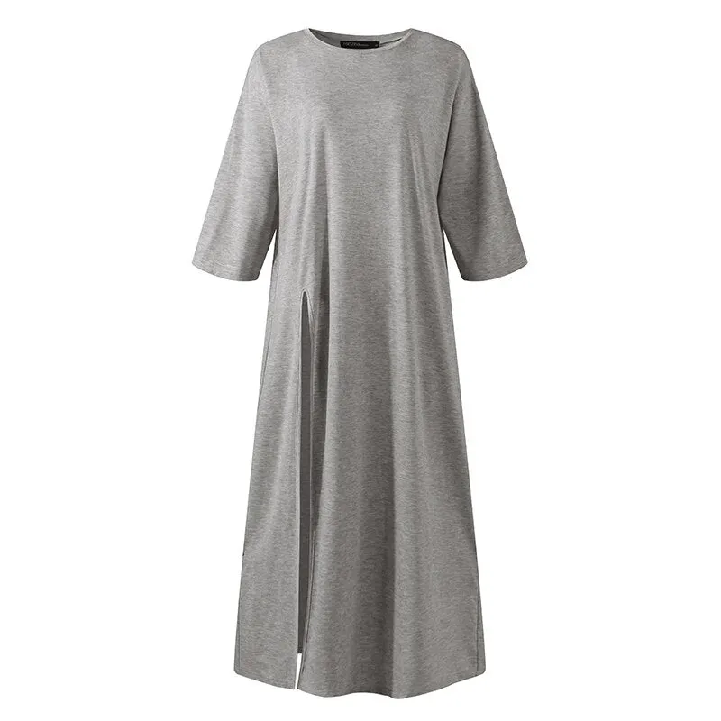 ZANZEA Stylish Women Split Hem Long Tops Summer 3/4 Sleeve Blouse Solid Shirt Femme Robe Blusas Casual Loose Top Tunic Chemise