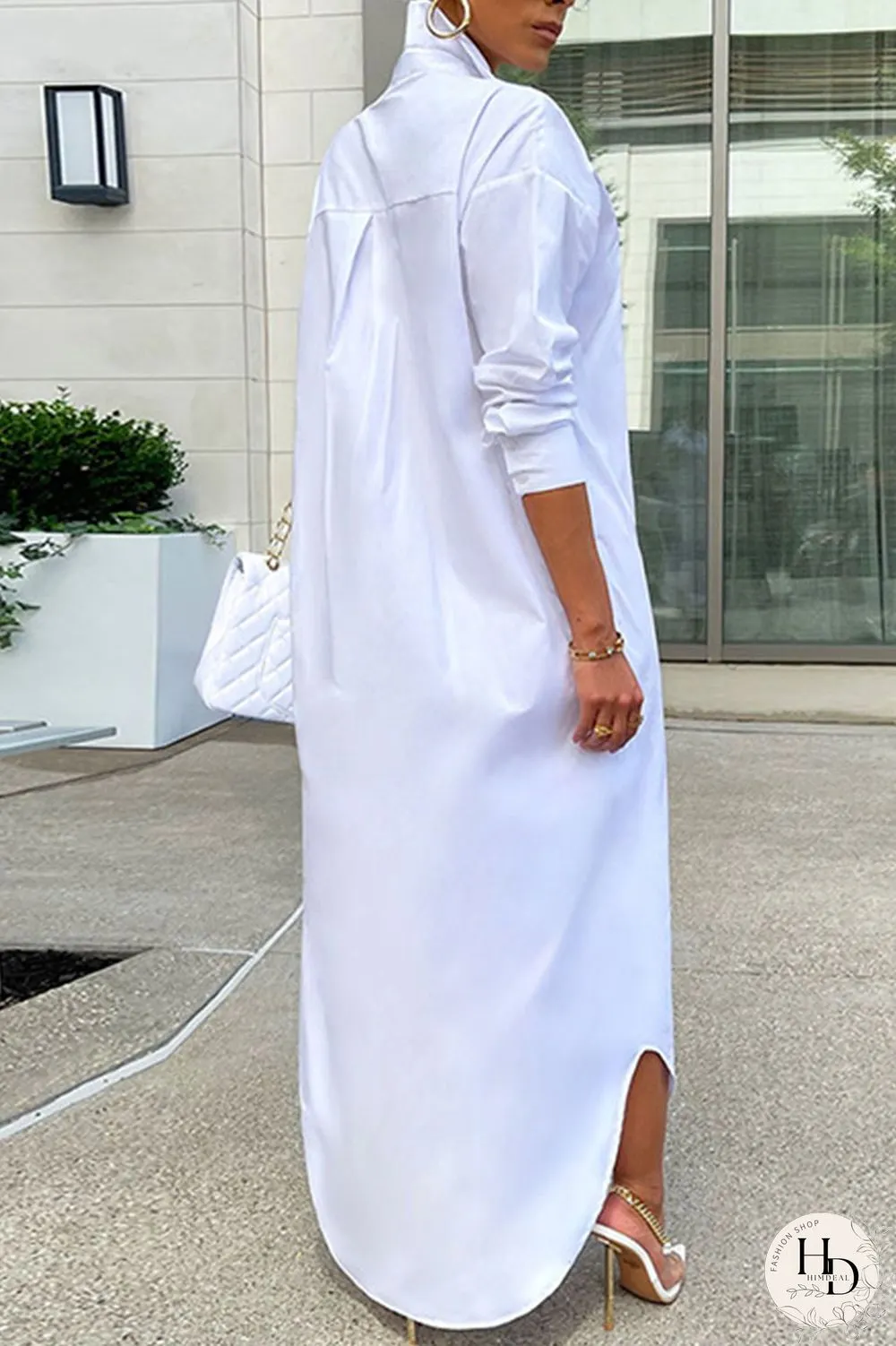 Khaki Casual Solid Patchwork Buckle Turndown Collar Tops