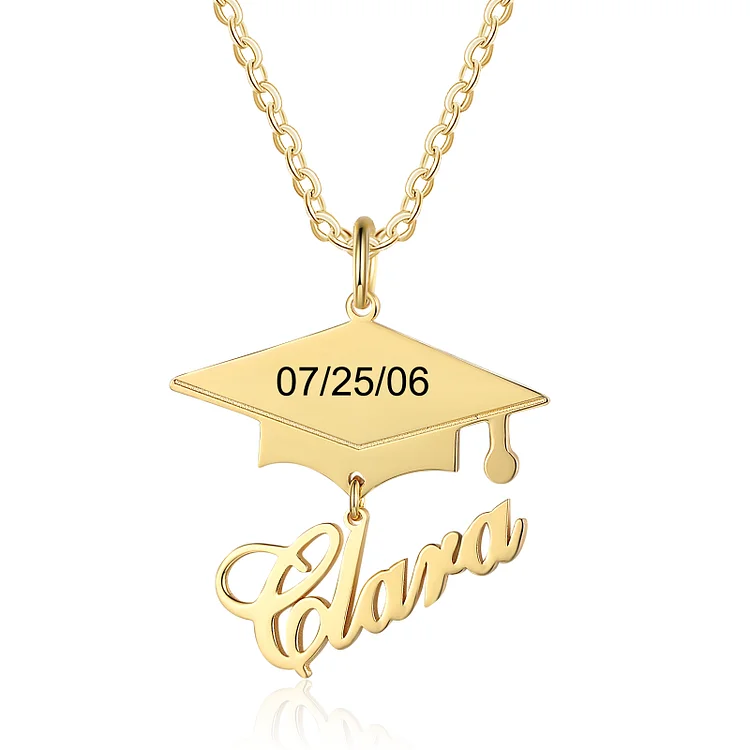 Personalized Graduation Name Necklace Bachelor Cap Necklace