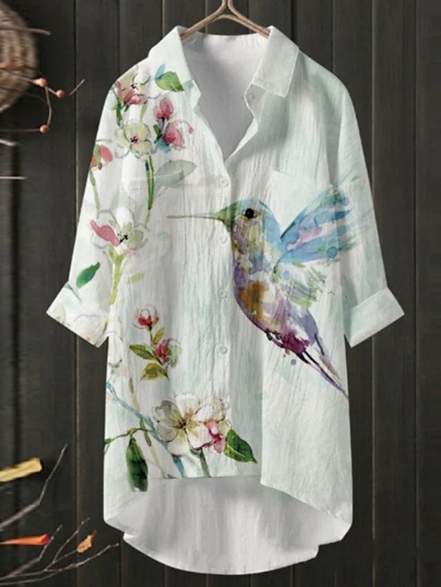 Women's Plus Size Tops Blouse Shirt Floral Button Print Long Sleeve Shirt Collar Streetwear Daily Going out Polyester Spring Summer Green Purple