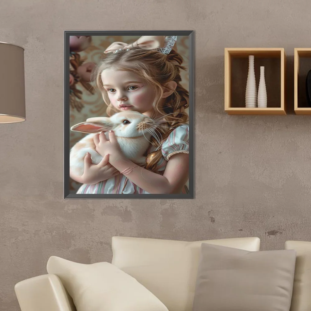 Full Round Diamond Painting 30*40cm - Girl Holding A Rabbit