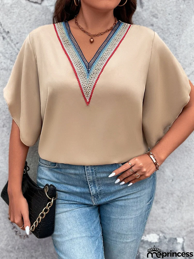 Plus Size V-Neck Flutter Sleeve Blouse