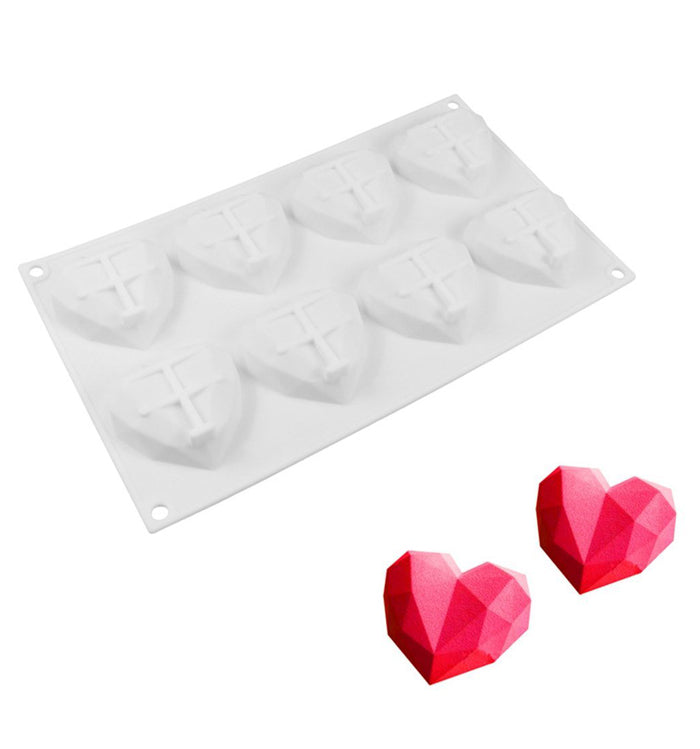 3D 8 Cavity Diamond Love Heart Shaped Silicone Moulds for Mousse Chiffon Cake