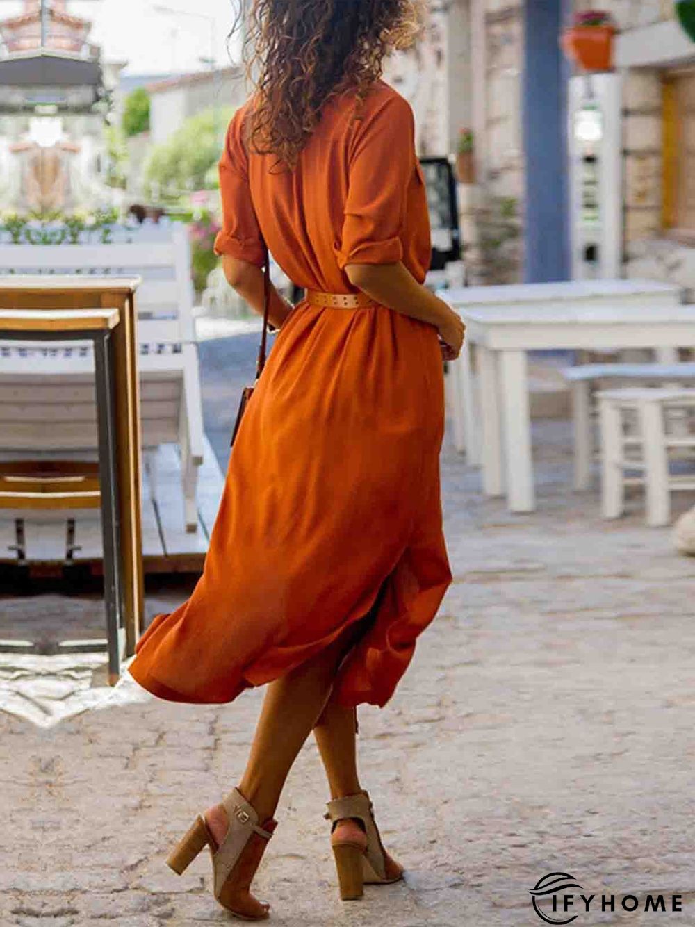 Women Summer Date  3/4 Sleeve Paneled Fall Linen Dress | IFYHOME
