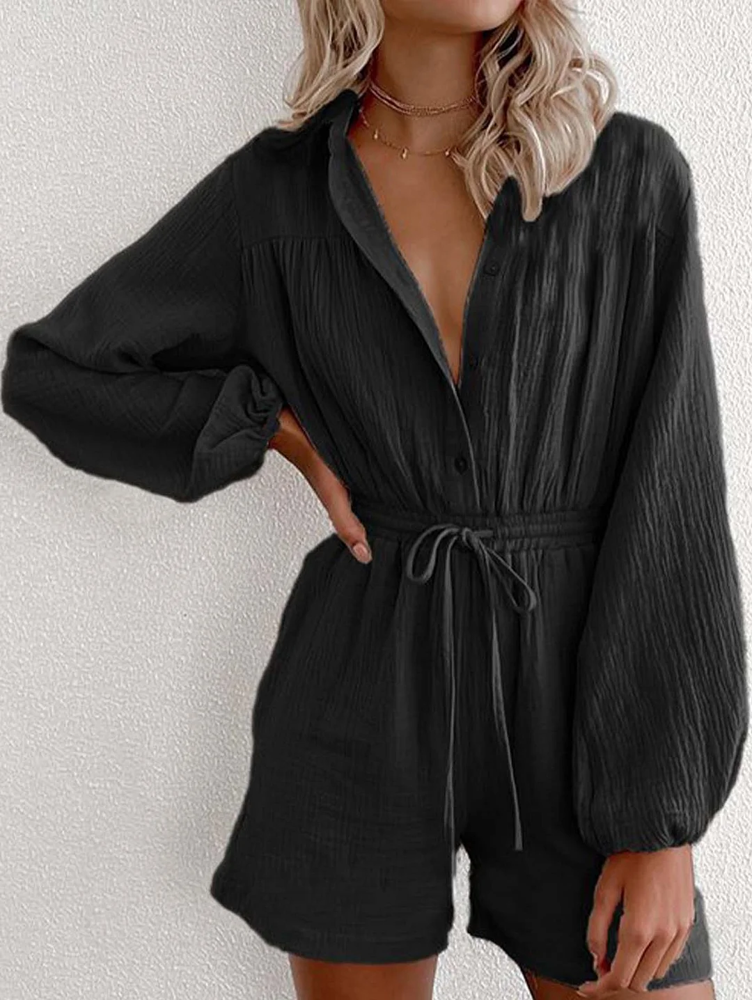 Women's Single Breasted Shirt Jumpsuit