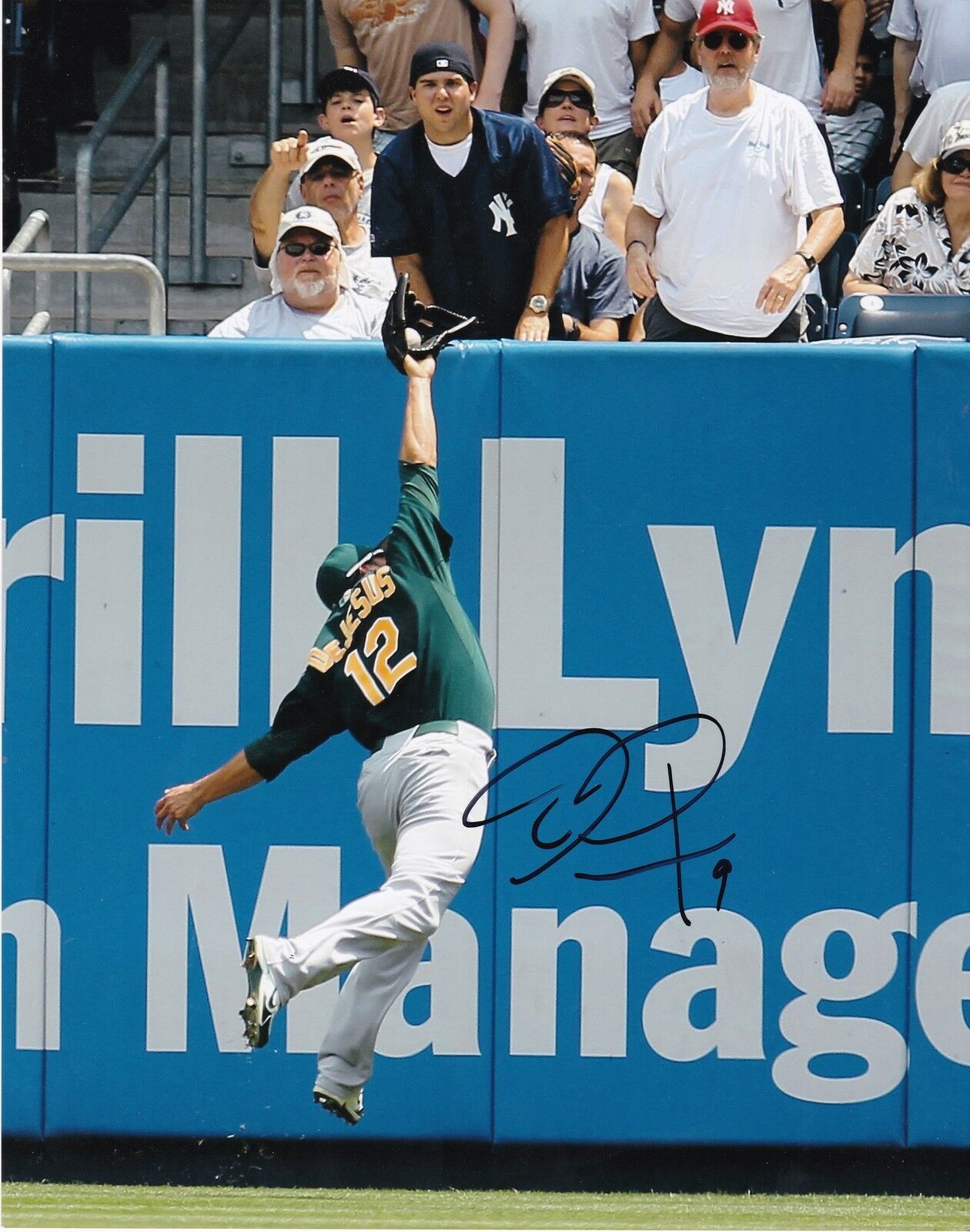 DAVID DEJESUS OAKLAND A'S ACTION SIGNED 8x10