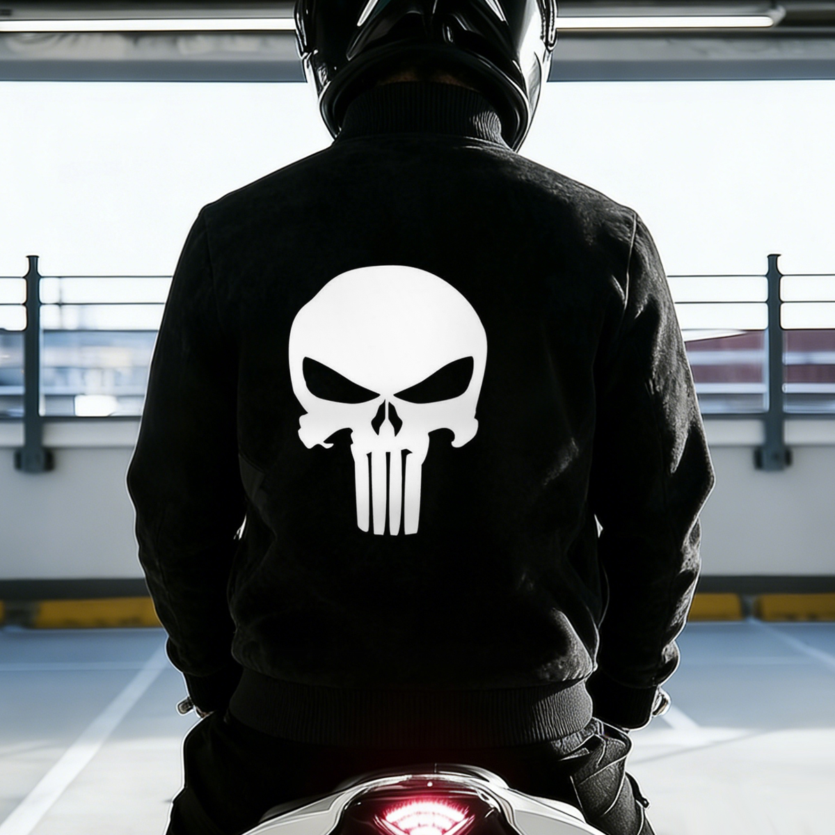 Luminous Skull Graphic Stand Collar Suede Zipper Jacket