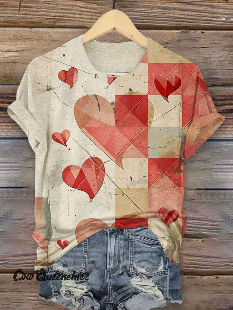 Vintage Heart Print T-Shirt Multicolor / S