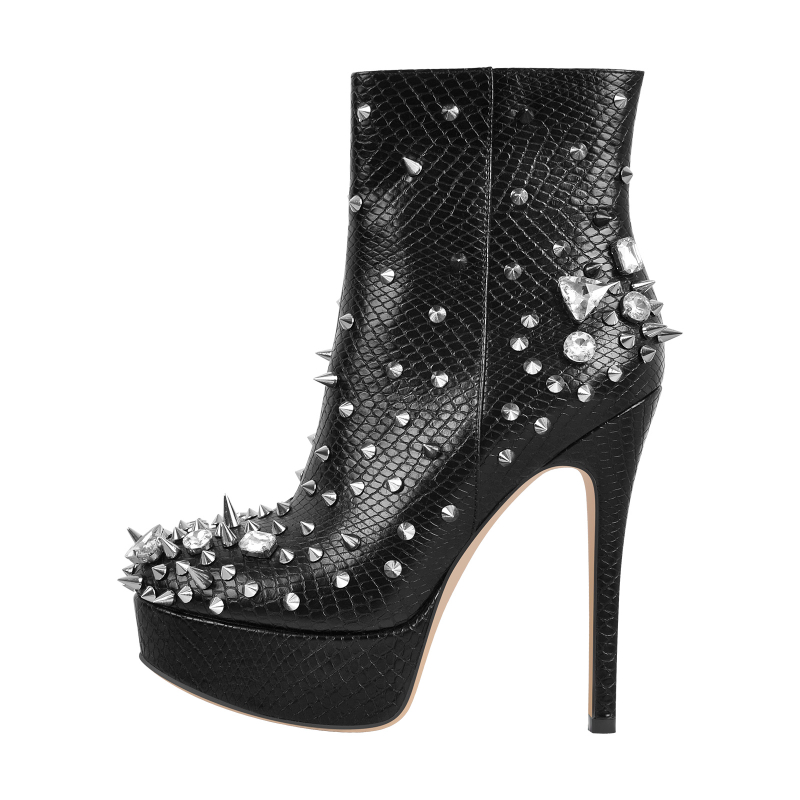 Water Brick Rivet Personality Platform Stiletto Heel Boots