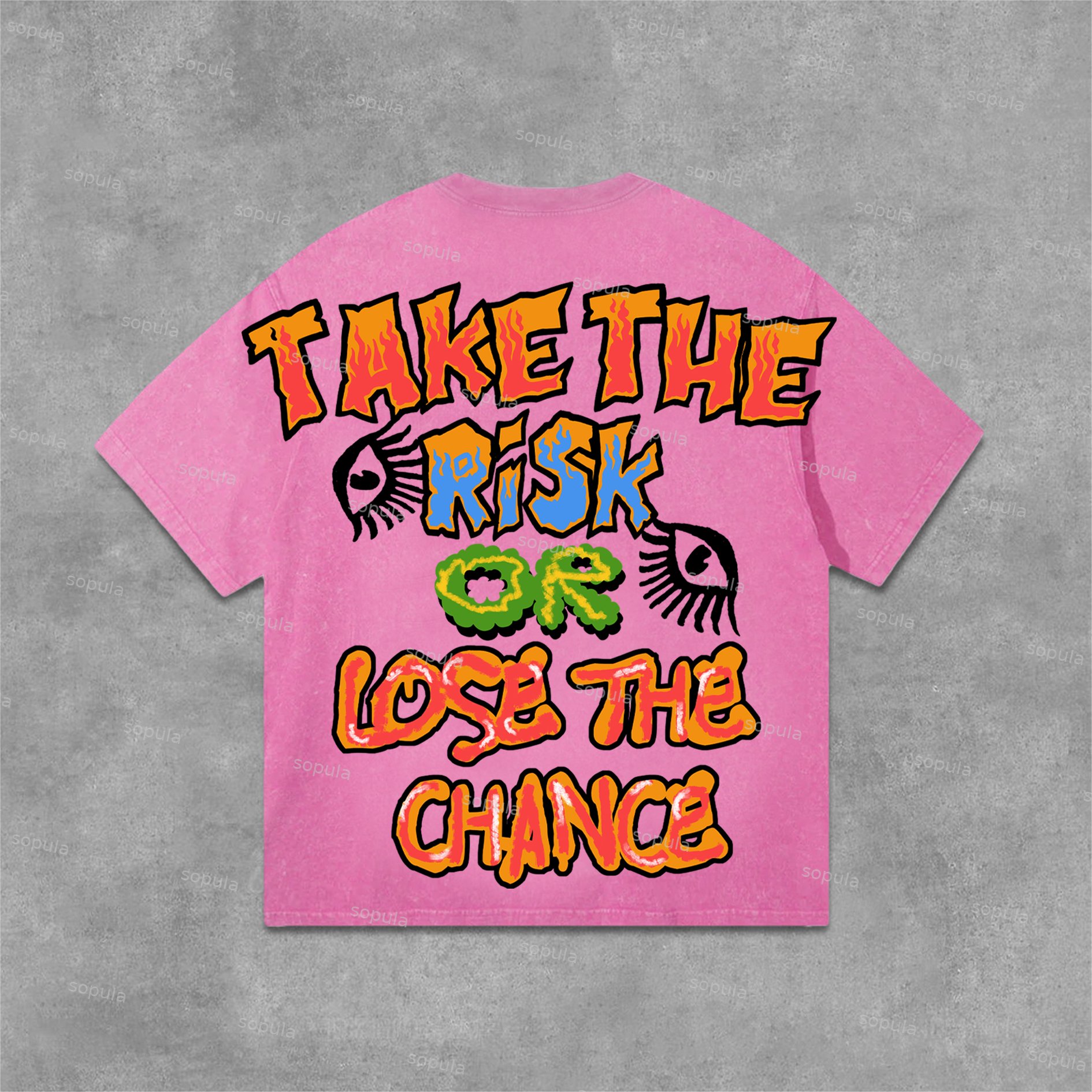 Take The Risk Or Lose The Chance Graphic Print Acid Washed T-Shirt
