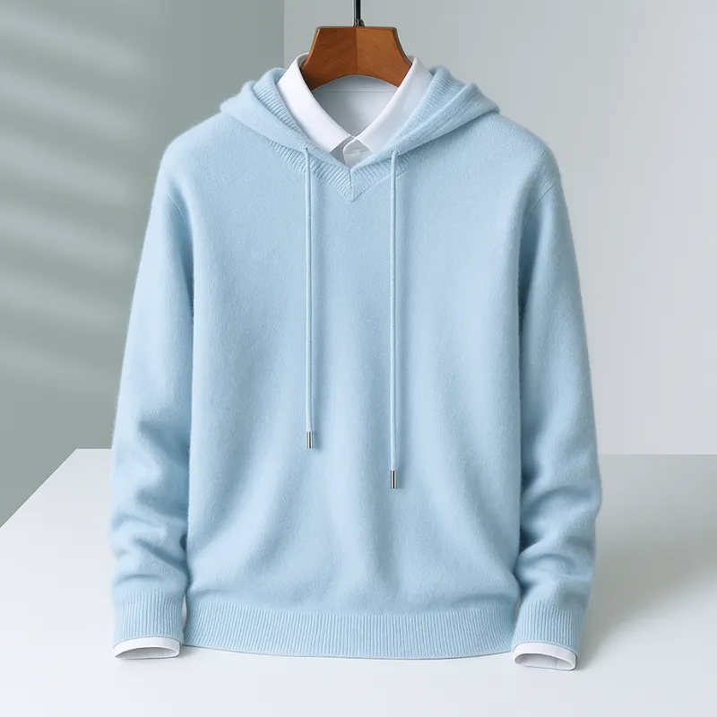 Men's Cashmere Hoodie &ndash; Soft Tailored Pullover Hood &ndash; Blue
