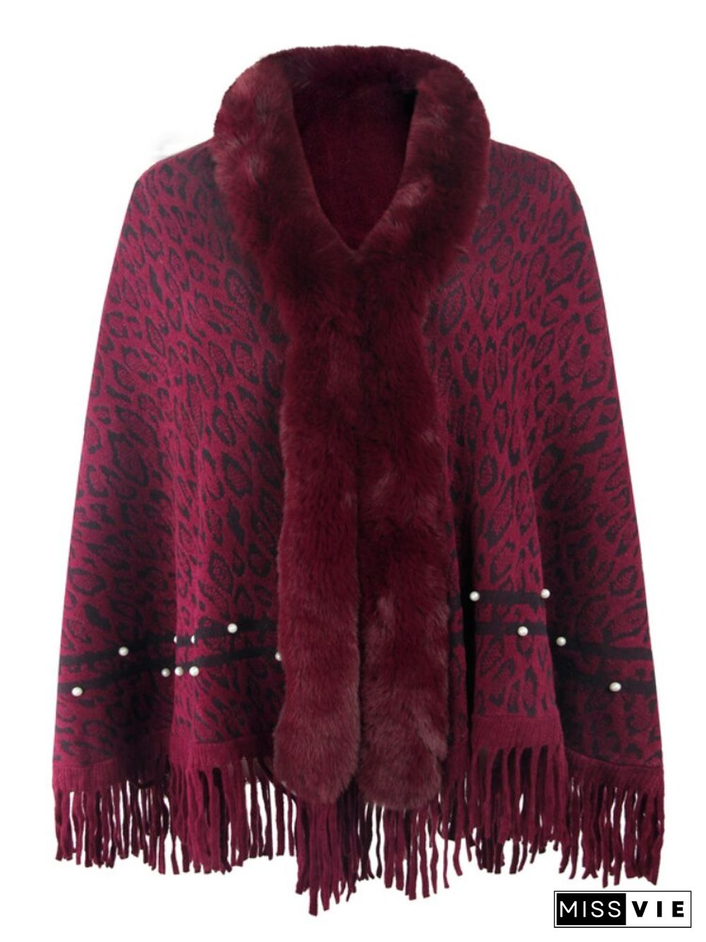 Autumn Winter New Leopard Print Shawl Fashionable Women's Hem Tassel Warm Knitting Bib Shawl Thickened Winter Coat Coat Top